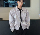 Trend Men Jacket Niche Design Liquid Metal Glossy Clothing Metal Decoration Shoulder Pad Coat Korean Style Outerwear