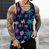 Foesce Men's Hawaii Palm Tree Printed Sleeveless Tee Tank Tops Summer Casual Beach Vest O Neck Shirt Men Gym Clothing Bodybuilding