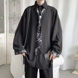Foesce Men's Wear Shirt Handsome Clothes Suit Top With Men's Net Red Long Sleeves Shirts Give Tie Grey/black Color Shirts M-3XL