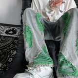 American High Street Men's Jeans Contrast Color Ripped Loose Fashion Denim Pants Hip Hop Male Brand Trousers