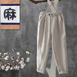 Casual Pants Women Summer Cotton Button Elastic Waist Ankle-length Basic Cool M-4XL All-match Simple Chic Harem Trousers Female