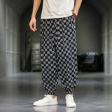 Chinese Style Ice Cotton Casual Pants Men Summer Breathable Thin Section Harem Pants Comfortable Loose Plaid Pants