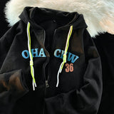 Print Zip Up Hoodie Sweatshirt For Men'S Flannel Fleece Style Hip Hop High Street Casual Cardigan Long-Sleeved