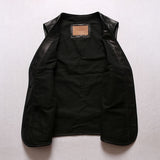 Spring Summer Fashion Leather Vest Men's British Style Black Short Plus Size Waistcoat Waterproof Sheepskin Sleeveless Jacket