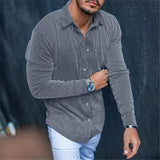 Fall 3 Mens Corduroy Shirt Leisure Long Sleeve Button-down Turn-down Collar Slim Tops Cardigan For Men Spring Fashion Solid Shirts