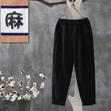 Casual Pants Women Summer Cotton Button Elastic Waist Ankle-length Basic Cool M-4XL All-match Simple Chic Harem Trousers Female