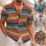 Men's Fashion Casual Turn Down Collar Printed Short Sleeve Tops Hawaiian Beach Shirt Fashionable Design Travel Top Fast Shipping