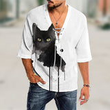 Mens Vintage  T-shirt Summer Top Casual Blouses Shirts Half Sleeve Cotton Linen Shirts Men Loose Baggy Shirt Silk Chemise Homme