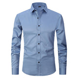 Spring and Autumn Elastic Shirt Men's Long Sleeve Large Luxury Business Casual Slim Solid Color Wrinkle Free Press