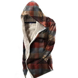Autumn Winter Warm Thick Wool Liner Jackets For Men Casual Loose Zipper Hooded Outerwear Mens Fashion Plaid Print Long Coat