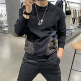 Fashion O-Neck Spliced Pockets Printed T-Shirt Men's Clothing Autumn New Oversized Casual Tops All-match Korean Tee Shirt