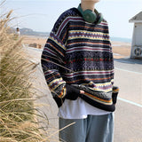 Men's Fashion Colorblock Knit Sweater Winter New Thickened Pullover Harajuku Round Neck Loose Shirt Jacket Men Korean Clothes