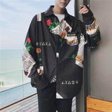 Long Sleeve Shirt Men Women Goth Spring Autumn Korean Harajuku BF Grunge Retro Dark Hip-Hop Couple Shirt Lightning Tactical Top