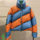 High Street Kanye Thick Jacket Spiral Color-block Faux Leather Padded Jacket Men Women Zip Coat