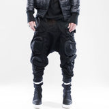 Spring Autumn Men's Vintage Elastic Waist Pencil Cargo Pants Casual Pockets Cotton Ankle-Length Darkwear Trousers 12A7242