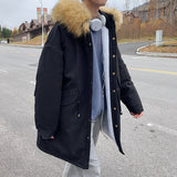 Foesce Men Winter New Plus Long Warm Thick Plush Hood Jacket Coat Outwear Cargo Windbreaker Cashmere Lining Couple Pocket Parka