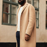Fashion Trend Mens Overcoats Autumn And Winter Vintage Solid Wool Coats For Men Casual Long Sleeve Button-down Lapel Long Jacket