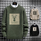 Foesce Autumn Vintage Sweaters Oversized Mens Knitted Sweater Men Deer Print Pullover Hip Hop Harajuku White Padded Velvet Sweater