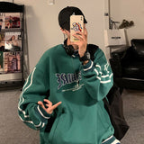 American Vintage Brand Letter Printed Sweatshirt V Neck Loose Sweatshirt Women Men Long Sleeve Street Autumn Casual Top
