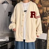 V-neck Letter Embroidered Cardigan Sports Jacket Men's Spring/autumn Korean Style Loose Single-breasted Harajuku Style Jacket