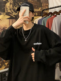 Men Hip Hop Long Sleeve Shirt  Hong Kong Style Sweatshirt Loose Trend Wild Pullover O-neck Top Women Big Velvet Thick T-shirt