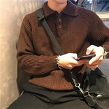 Foesce Autumn Winter Men's Sweater Knitted POLO Knitted Solid Color Knitted Pullover Social Streetwear Casual Men Clothing Knitwear