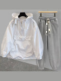 Foesce Hooded Jacket Suit Men Thin Korean Version Tooling Stitching Design Windbreaker Jacket with Loose Pants Two-piece Set