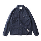 Foesce Vintage Field Jacket Men Army Green Lapel Multi-pocket Long Sleeve Tooling Jacket Spring Autumn Casual Cardigan Coat