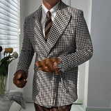 Woolen Blen Dplaid Retro Blazer Hombre Casual Men's Coat Slim Long Sleeve Belt Suit Blazers Chaqueta Invierno Hombre