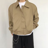 Autumn and Winter New Short Jacket Men's Fashion Square Collar Solid Color Loose Casual Zipper Bomber Jacket Streetwear