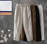 Casual Pants Women Summer Cotton Button Elastic Waist Ankle-length Basic Cool M-4XL All-match Simple Chic Harem Trousers Female