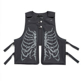 Skeleton Graphic Print Vest Jacket Men's Hihg Street Dark Style Streetwear Autumn Pocket Patchwork Techwear Male Waistcoat