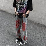 High Streetwear Mens Jeans Pants Ripped Loose Fashion Denim Hip Hop Harajuku Trousers