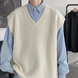 Yasuk Autumn Winter Fashion Solid Casual Pullover Tess Vest Men's Loose Knitted Top Student Preppy Style Sweater Gentle PlusSize