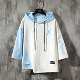 Foesce American Retro Half  Sleeve  Hoodies T-shirt Sweatshirts Men Hooded Casual  Young Hip Hop Male Lace Up Hoodies big X Print