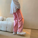 Foesce  New Fashion Pink Baggy Men Cargo Jeans Pants Elegant Straight Casual Women Solid Long Trousers Y2K Clothes Pantalon Homme