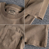 Foesce Solid short sleeve t-shirt men's double pocket loose shoulder Half Sleeve T-Shirt Top