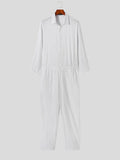Foesce Men Jumpsuits Solid Color Cotton Lapel Long Sleeve Streetwear Casual Rompers Loose Button Leisure Men Overalls S-5XL