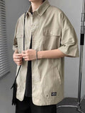 Foesce Military Cargo Shirts Mens Cotton Casual Hansome Short Sleeve Work Streetwear Muti Pocket Summer Safari Style Solid Blouses