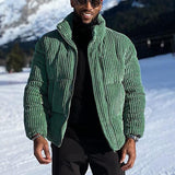 Autumn Streetwear Mens Down Jacket Winter Warm Outerwear Fashion Loose Zipper Turn-down Collar Long Sleeve Corduroy Coat For Men