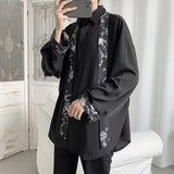 Foesce Men's Wear Shirt Handsome Clothes Suit Top With Men's Net Red Long Sleeves Shirts Give Tie Grey/black Color Shirts M-3XL