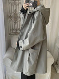 Foesce Windbreaker Men's Mid-length Spring Autumn Trench Coat Hooded Jacket Korean Trend Handsome Preppy Cape Cloak Punk Streetwear