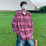 Foesce Long Sleeved Shirts Men Baggy Fashion Plaid Shirt Single Breasted Blouses Streetwear Loose Harajuku Oversized Coat