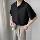 Foesce Summer New Men Clothing Short Sleeve Polo Shirt Trendy Casual Solid Color Lapel Button Up Designer Shirt Men T-shirt