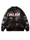 Foesce High Street Embroidered Letter PU Puffer Jacket Men Women Y2k Hip Hop Baseball Parkas Winter Thick Padded Coat Warm College Tops