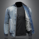 Foesce Men Retro Denim Jackets Motorcycle Baseball Jean Coats High Quality Outerwear for Male