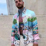Foesce Silk Shirt Style Formula Racing Driver Gradient Landscape Silk Long Sleeve Shirt S-XL