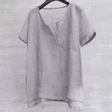 Foesce  Short Sleeve Linen Shirt Men Brief Breathable Comfy Solid Color Loose Harajuku Casual Blouse Hawaiian Shirt Camisa Masculina