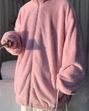 Winter Oversized Thick Warm Soft White Pink Black Faux Fur Coat Men Zip Up Fluffy Jacket Korean Fashion Streetwear