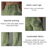 Men Baggy Cotton Linen Pants Casual Pocket Wide Leg Pant Full Length Drawstring Man Sport Pants Plus Size Loose Pants Streetwear